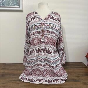 Rue21 XL Maroon and White Elephant Print Tunic Top